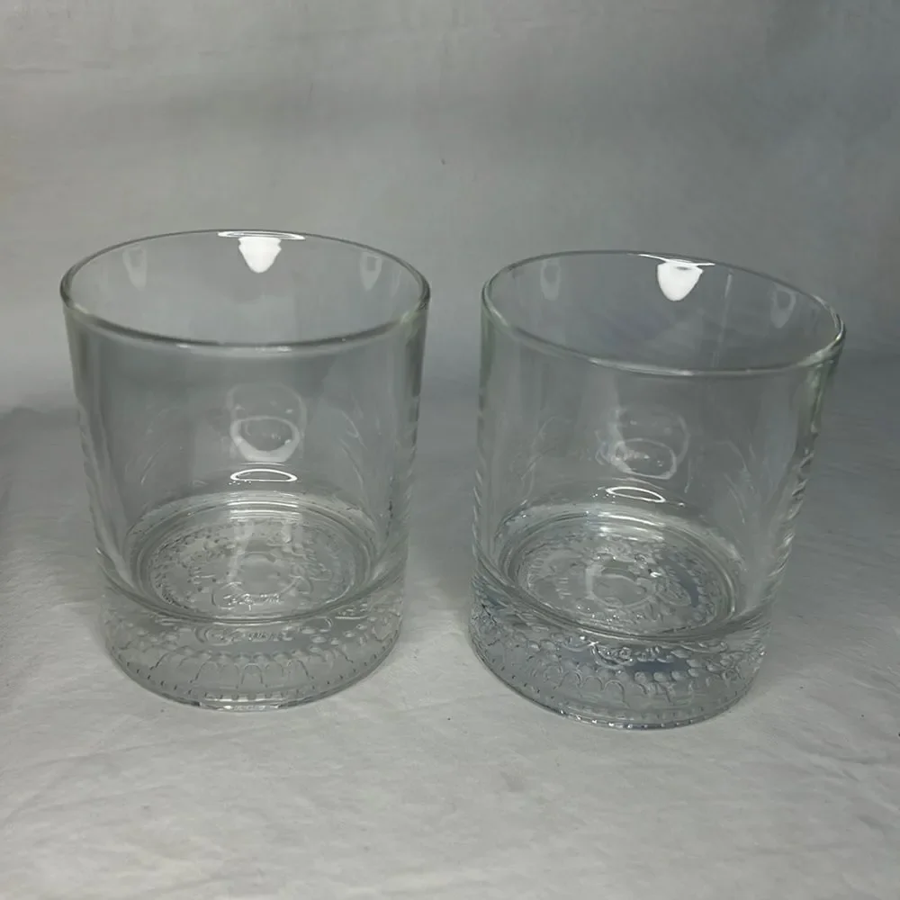 Crown Royal Rocks Glasses 8 Ounces Each 3 In Round 3 3/4!Tall Set Of 2 Stamped